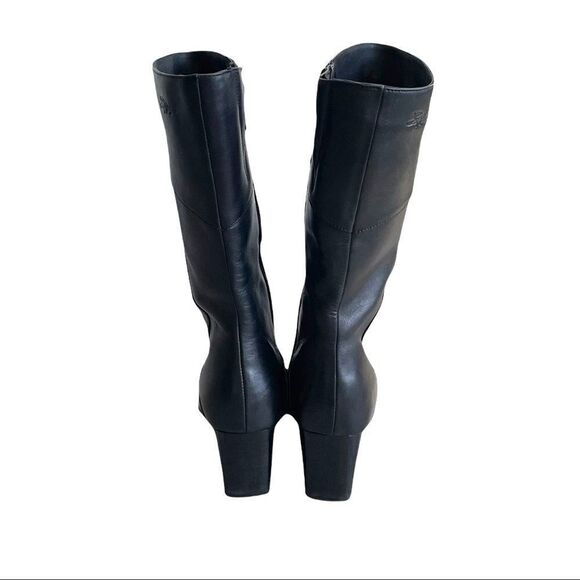 AQUA College Black Leather Insulated Tall Winter Heel Boots Square Toe 8.5 - Picture 5 of 16